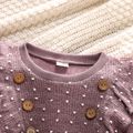 Toddler Girl Polka dots Button Design Ruffled Long-sleeve Dress Purple