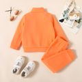 2-piece Toddler Boy Stand Collar Letter Embroidered Zipper Sweatshirt and Solid Color Pants Set Orange image 3