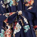 All Over Floral Print Dark Blue Short-sleeve Belted Jumpsuits for Mom and Me Deep Blue