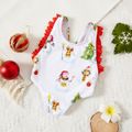 Christmas All Over Snowman Print Polka Dot Ruffle Sleeveless Baby Swimsuit Multi-color