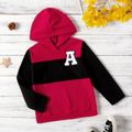 Kid Boy Letter Embroidered Colorblock Fuzzy Hoodie Sweatshirt Red image 2