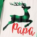 Christmas Green Plaid Reindeer and Letter Print Snug Fit Family Matching Raglan Long-sleeve Pajamas Sets Green/White