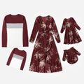 Family Matching Floral Print Cross Wrap V Neck Long-sleeve Dresses and Color Block T-shirts Sets Red/White