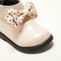 Toddler Polka Dots Bowknot Decor Solid Color Knit Splicing Boots Beige image 4