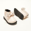 Toddler Polka Dots Bowknot Decor Solid Color Knit Splicing Boots Beige