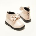 Toddler Polka Dots Bowknot Decor Solid Color Knit Splicing Boots Beige