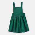 Family Matching Green Sleeveless Corduroy Overall Dresses and Long-sleeve Plaid Shirts Sets Green