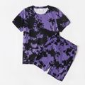 Purple Tie Dye Short-sleeve Tops and Pants Sets for Mom and Me Purple