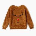 Christmas Reindeer Embroidered Brown Family Matching Long-sleeve Thickened Polar Fleece Sweatshirts Brown