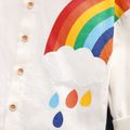 2-piece Toddler Boy Sun Rainbow Print Button Design Shirt and Bee Embroidered Denim Jeans Set White