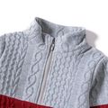 Family Matching Color Block Lapel Long-sleeve Cable Knit Sweatshirts ColorBlock