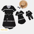 Tie Dye Black Casual Short-sleeve Belted Dress for Mom and Me Black