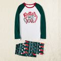 Christmas Candy Cane and Letter Print Family Matching Raglan Long-sleeve Pajamas Sets (Flame Resistant) Dark Green