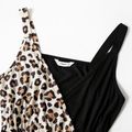 Leopard Splicing Black V Neck Cami Jumpsuit for Mom and Me Color block