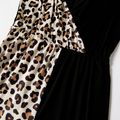 Leopard Splicing Black V Neck Cami Jumpsuit for Mom and Me Color block