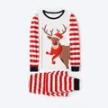 Christmas Reindeer and Stripe Print Long-sleeve Family Matching Pajamas Set (Flame Resistant) Dark blue/White/Red
