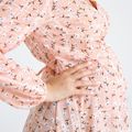 Nursing Front Slit Lantern Long-sleeve V Neck Print Maternity Top Pink