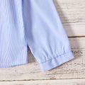 Kid Girl Stripe Bowknot Design Hollow out Lapel Collar Button Design Long-sleeve Shirt BLUEWHITE