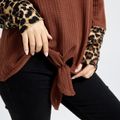 Colorblock Leopard Splice Round-collar Long-sleeve T-shirt Brick red image 5