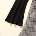 Beautiful Kid Girl Mock Neck Bowknot Decor Long-sleeve Irregular Design Plaid Wrap Dress Black