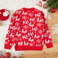 Kid Girl Christmas Letter Snowflake Pattern Sweater Red