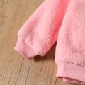 Toddler Girl Animal Embroidered Pompom Design Fuzzy Pink Sweatshirt Pink
