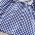 Toddler Girl Leaf Embroidered Plaid Long-sleeve Dress Blue
