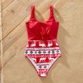 Christmas Reindeer Print Red Family Matching Stretchy Swimsuits Sets Red image 2