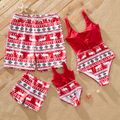 Christmas Reindeer Print Red Family Matching Stretchy Swimsuits Sets Red image 1
