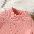 Toddler Girl Mock Neck Heart Pattern Popcorn Knit Sweater Light Pink