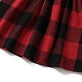 Red Plaid Lapel Long-sleeve Dress for Mom and Me Color block