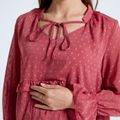 Red Lace Trim Lace-up Layered Long-sleeve Maternity Dress Red