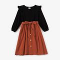 Family Matching Black Cotton Long-sleeve Splicing Midi Dresses and Color Block Sweatshirts Sets ColorBlock