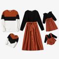 Family Matching Black Cotton Long-sleeve Splicing Midi Dresses and Color Block Sweatshirts Sets ColorBlock
