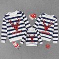 Christmas Plaid Deer and Letter Print Striped Family Matching Long-sleeve Sweatshirts Dark blue/White/Red