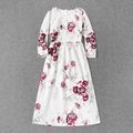 All Over Floral Print White 3/4 Sleeve Party Dress for Mom and Me White