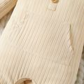 Baby Boy/Girl Solid Ribbed Long-sleeve Jumpsuit with Pocket Apricot image 3