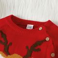 Christmas Cartoon Deer Pattern Red Baby Boy/Girl Long-sleeve Knitted Jumpsuit Red image 2