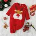 Christmas Cartoon Deer Pattern Red Baby Boy/Girl Long-sleeve Knitted Jumpsuit Red