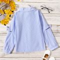 Kid Girl Stripe Bowknot Design Hollow out Lapel Collar Button Design Long-sleeve Shirt BLUEWHITE