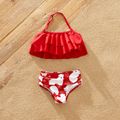Christmas All Over Polar Bear Print Red Family Matching Halter Neck Ruffle Tops and Shorts Swimsuits Red