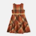 Brown Plaid Family Matching Sleeveless Dresses and Long-sleeve Shirts Sets Brown