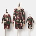 Camouflage Round Neck Long-sleeve Snug-fit Romper Shorts for Mom and Me Multi-color