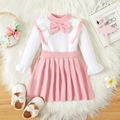 2pcs Baby Pink Bowknot Ruffle Long-sleeve Knitted Sweater and Pleated Skirt Set Pink image 1
