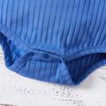 Baby Boy Letter Print Blue Ribbed Long-sleeve Romper Blue