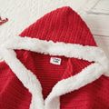 Christmas Baby Fuzzy Fleece Splicing Red Knitted 3/4 Sleeve Hooded Cardigan Outwear Red