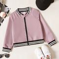 Kid Girl Casual Striped Zipper Bomber Jacket Pink image 1