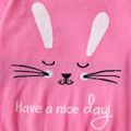 Kid Girl Letter Rabbit Pattern Fitted Knit Pullover Dark Pink