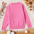 Kid Girl Letter Rabbit Pattern Fitted Knit Pullover Dark Pink