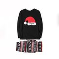 Christmas Hat and Letter Print Black Family Matching Long-sleeve Pajamas Sets (Flame Resistant) Black image 2